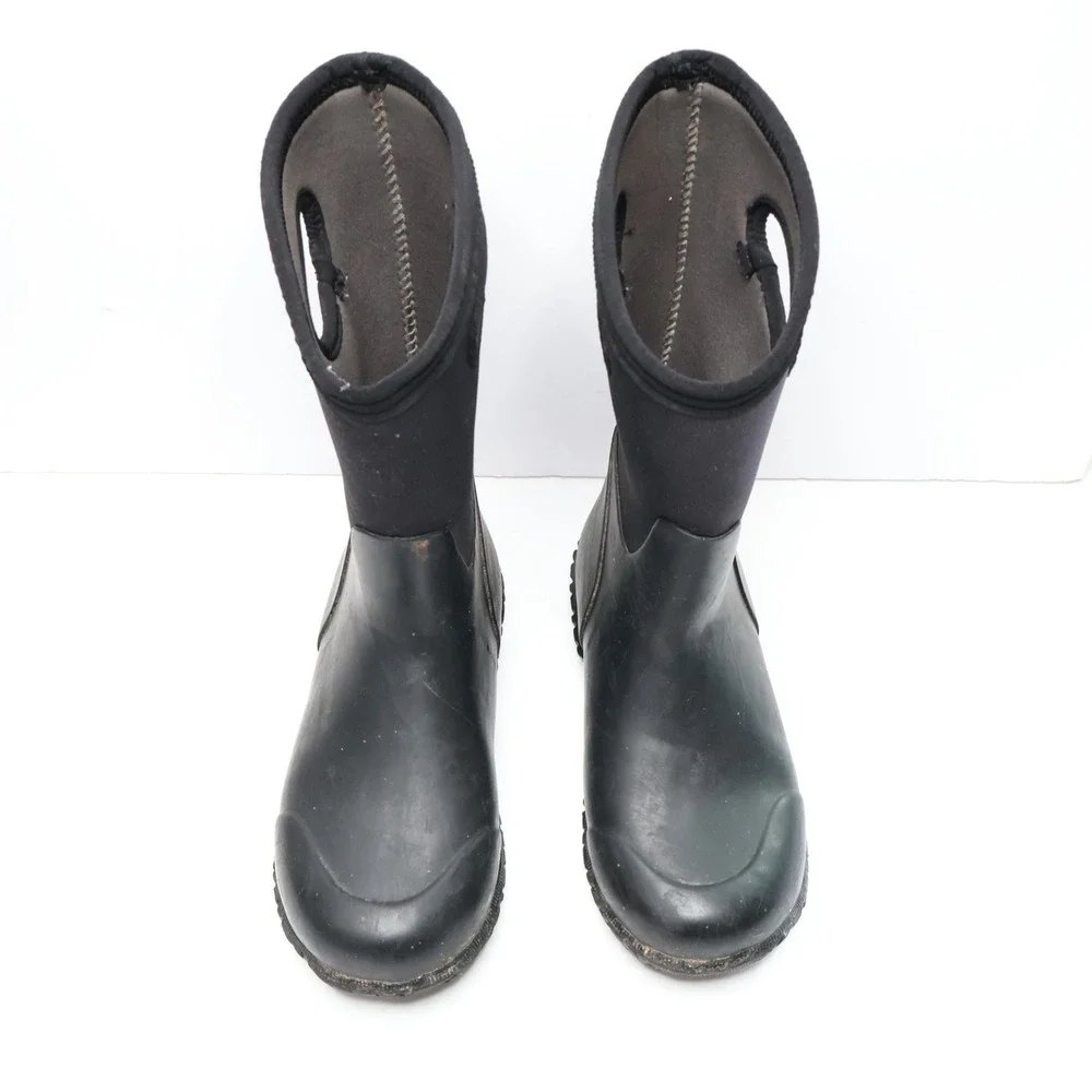 Bogs Youth 4 York Solid Black Waterproof Insulated Winter Rain Boots Pull On SEE